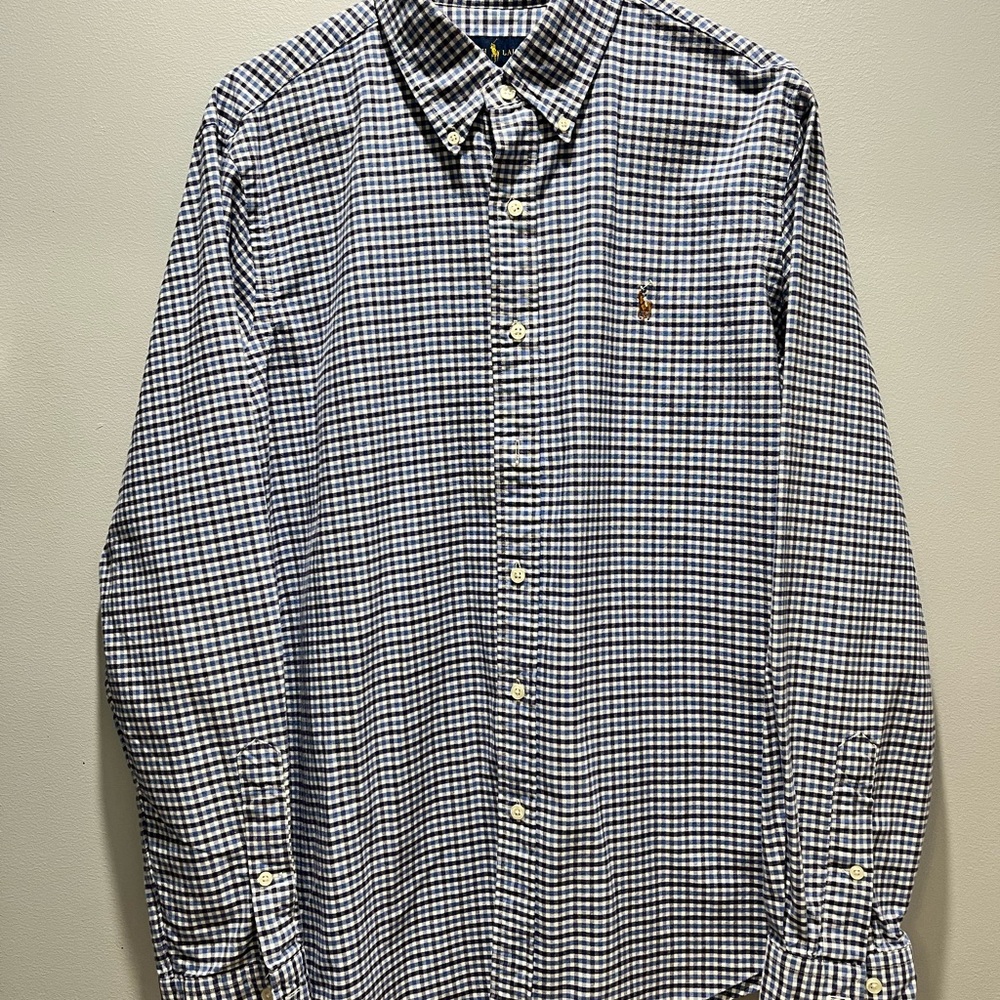 Polo Ralph Lauren Dress Shirt Mens L Blue Purple‎ Check Plaid Long Sleeve